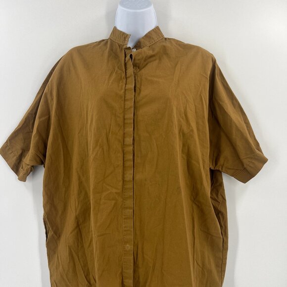 SBJ Austin One Size Brown Button Down Tunic Lagenlook Mandarin Collar Oversized - Picture 1 of 14